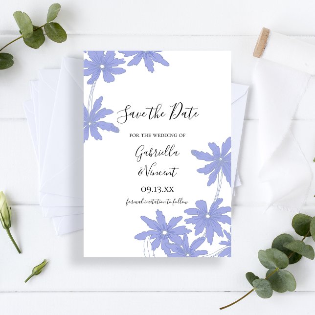 Save The Date Périwinkle Blue Daisies Wedding Enregistrer la dat (Créateur téléchargé)