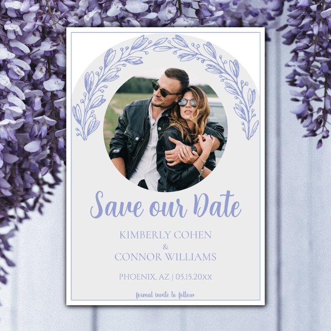 Save The Date Periwinkle Garland Photo Enregistrer la date (Periwinkle Garland Photo Save the Date)