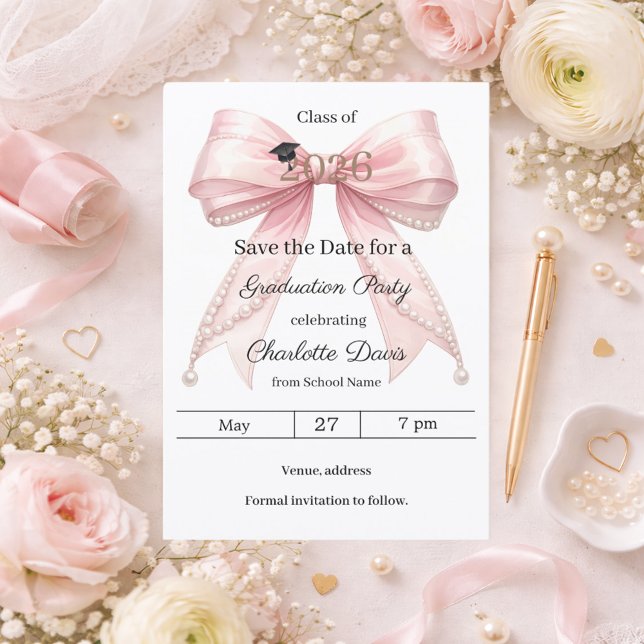 Save The Date Perles de nœud papillon rose fille élégante Fête d (Créateur téléchargé)