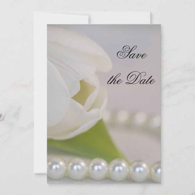 Save The Date Perles de Tulipe Blanche Mariage de printemps Enre (Devant)