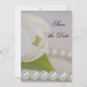 Save The Date Perles de Tulipe Blanche Mariage de printemps Enre