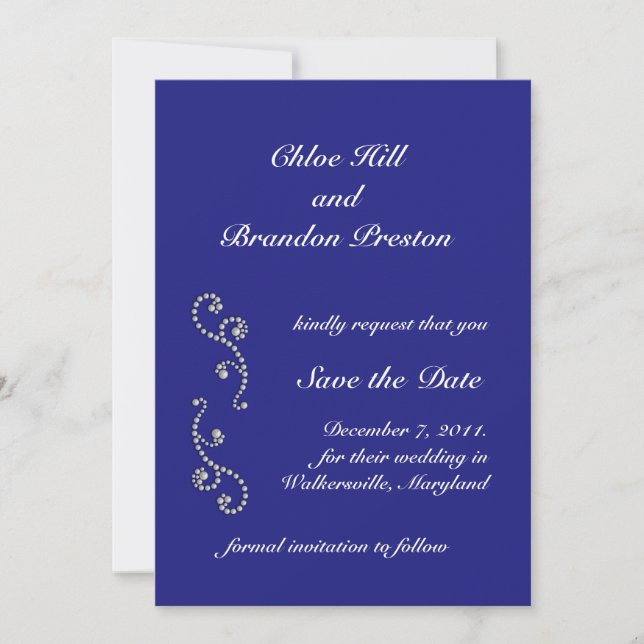 Save The Date Perles et Sapphire Bleu Enregistrer la date (Devant)
