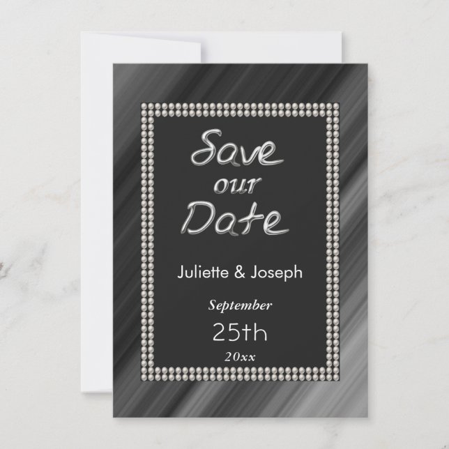 Save The Date Perles noires et blanches rétro avec photo (Devant)