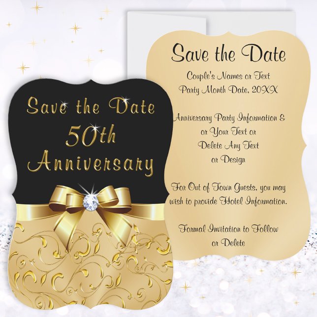 Save The Date Personnalisé, 50e anniversaire Enregistrer les car (50th Anniversary Save the Date Cards. Black and Gold 50th Anniversary Party Ideas and Supplies. )