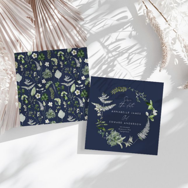 Save The Date Personnalisé Botanique Mariage Bleu Nuit Floral (Créateur téléchargé)