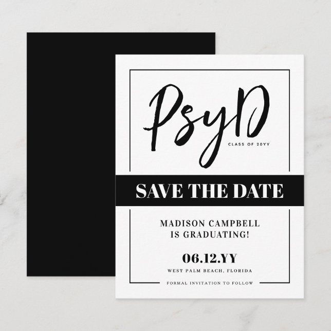 Save The Date Personnalisé Elegant PsyD Docteur en Psychologie (Devant / Derrière)