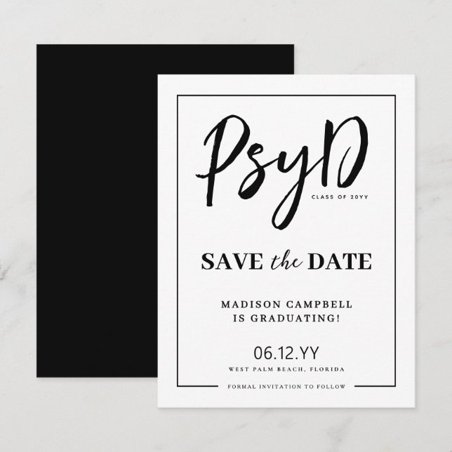 Save The Date Personnalisé Elegant PsyD Docteur en Psychologie (Devant / Derrière)