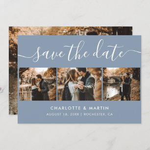 Save The Date Personnalisé moderne Dusty Blue Mariage 4 Photo