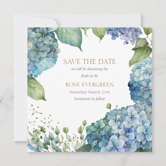Save The Date Personnaliser Hydrangea Bleue pour Enterrement de  (Devant)