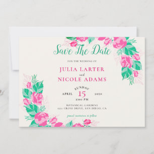 Save The Date Pétales de rose vert rose Fleurs Jardin Mariage