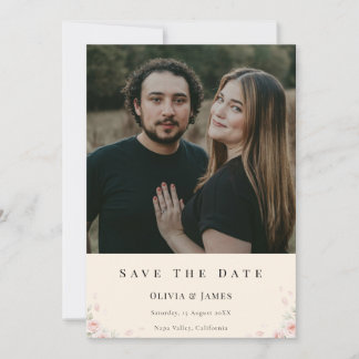 Save The Date Pétales discrets Élégant Minimaliste avec photo ch