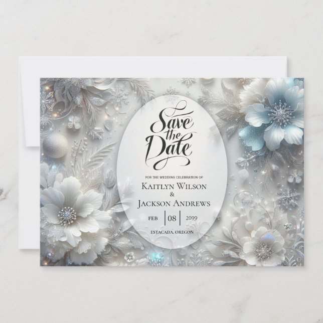 Save The Date Pétales enneigés dans un mariage de floraison gelé (Devant)