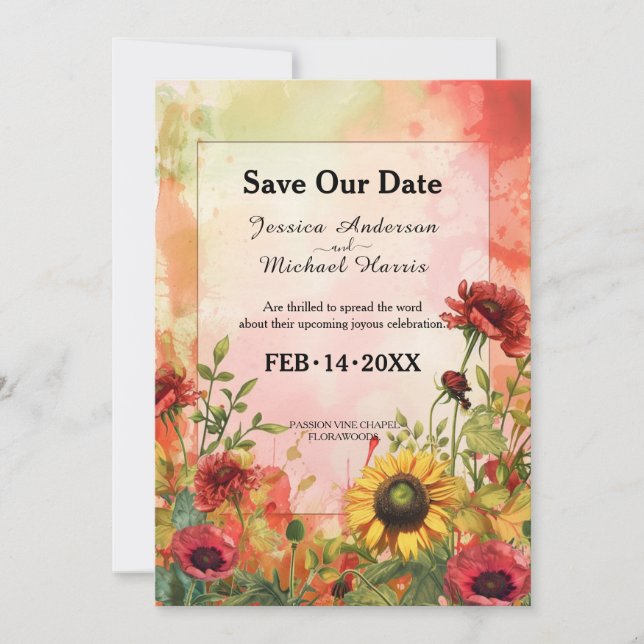 Save The Date 🌻 Pétales ensoleillées et fleurs d'araignées (Devant)