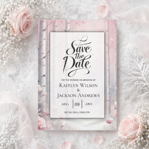 Save The Date Pétales givrés dans un mariage forestier hivernal