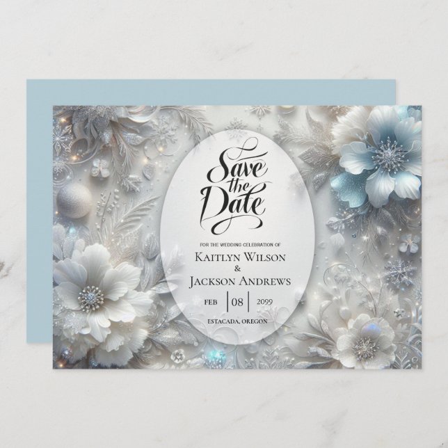 Save The Date Pétales neigeux en Mariage de fleurs congelées (Devant / Derrière)