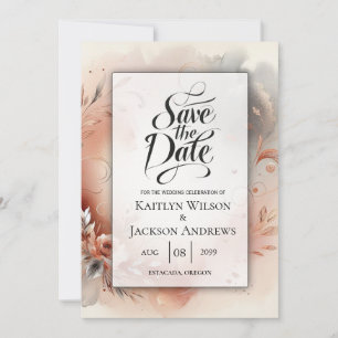 Save The Date Pétales Rougissants et Volutes d'Argent Mariage