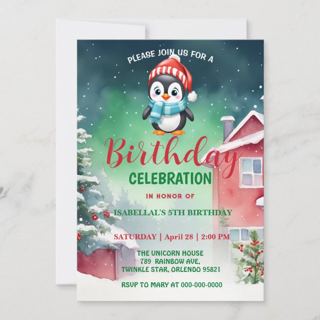 Save The Date Petit pingouin mignon Noël Jour de fête (Devant)