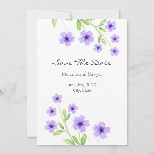Save The Date Petites fleurs d'aquarelle violette (Devant)