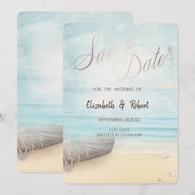 Save The Date Phare de bateau de plage Enregistrer la date (Devant / Derrière)