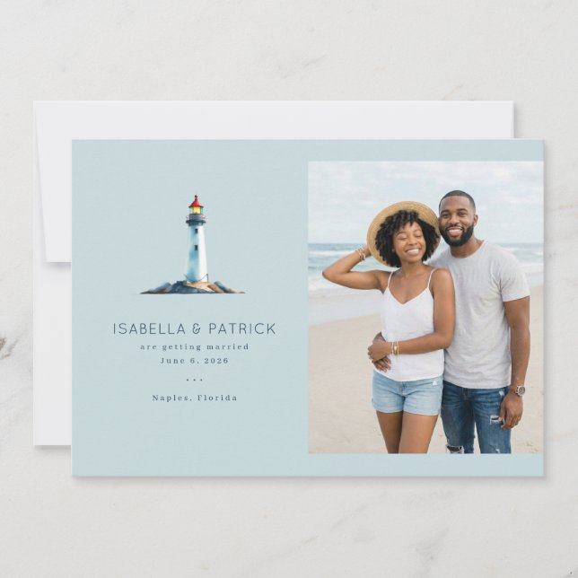 Save The Date Phare de la plage bleu serein (Devant)