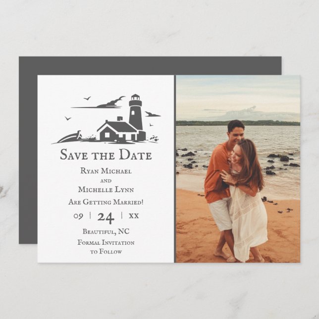 Save The Date Phare et bateau Nautique Plage de mer Mariage (Devant / Derrière)