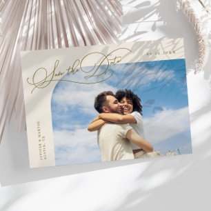 Save The Date Photo à encadrement courbe crème avec écriture élé