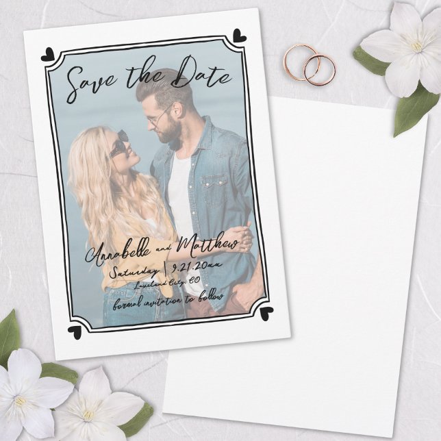 Save The Date Photo à main levée Unique Mariage Fantaisiste (Hand Drawn Photo Unique Whimsical Wedding Save the Date)