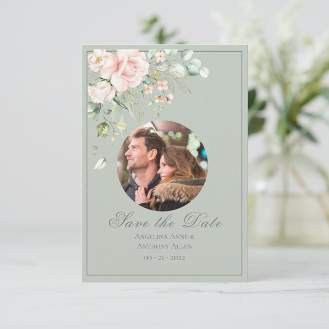 Save The Date Photo Aquarelle rose pâle Mariage floral (Debout devant)