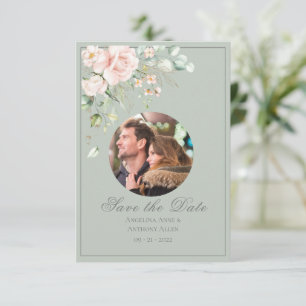 Save The Date Photo Aquarelle rose pâle Mariage floral