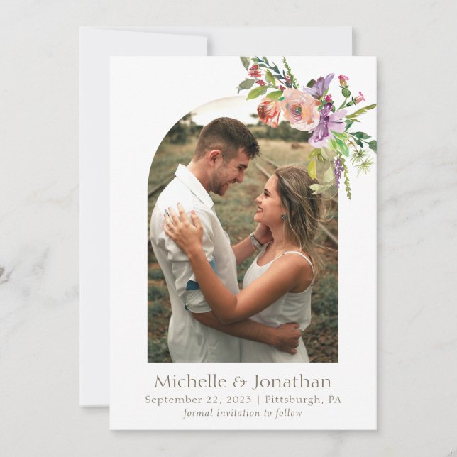 Save The Date Photo Arch Mariage tendance Sage Green Boho Fleurs (Devant)