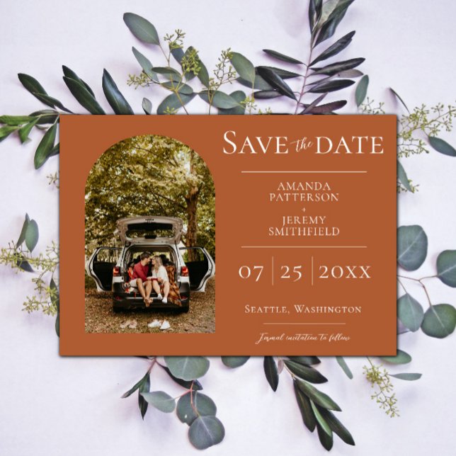 Save The Date Photo Arche simple | Orange brulé (Burnt Orange Simple Arch Photo Save the Date)