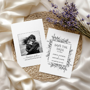 Save The Date Photo avec feuillage noir et blanc