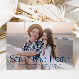 Save The Date Photo avec lettrage vintage moderne Navy