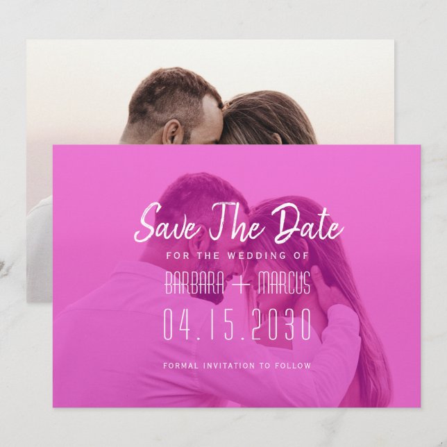 Save The Date Photo avec superposition rose  (Devant / Derrière)