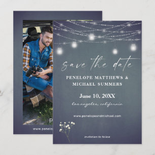 Save The Date Photo Baby's Breath Bleu Gris Tableau Noir