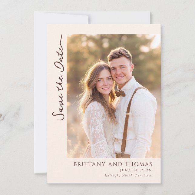 Save The Date Photo Beige Romantique (Devant)