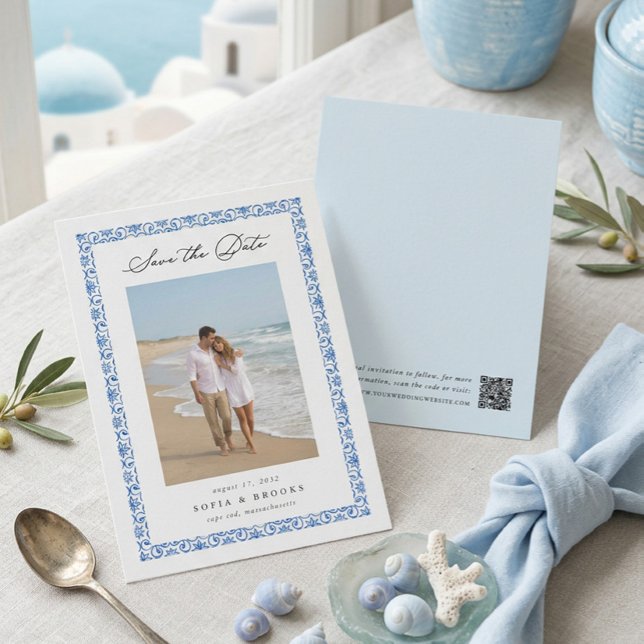 Save The Date Photo Bleu Méditerranéen Côtiers (Créateur téléchargé)