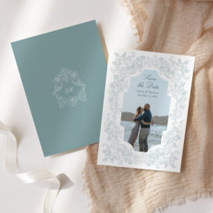 Save The Date Photo Bleu Poussiéreux Régence Romantique
