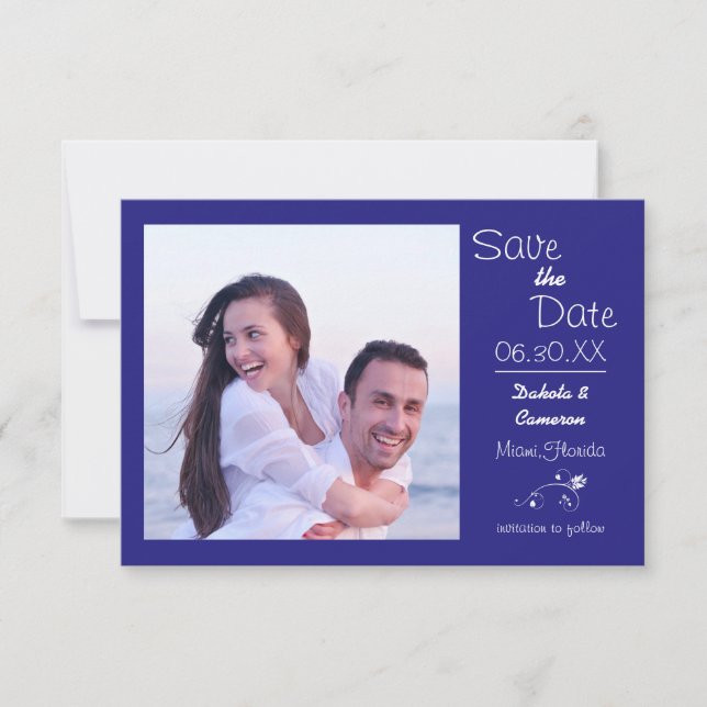 Save The Date Photo bleue horizontale - 3x5 Enregistrer la date (Devant)