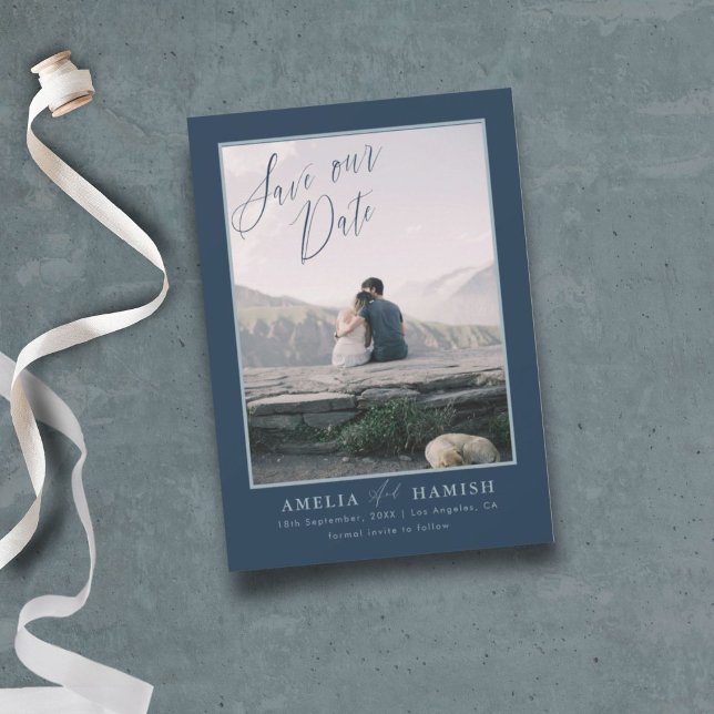 Save The Date Photo Bleue Marine contemporaine Économisez Notre  (Créateur téléchargé)