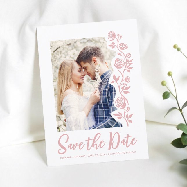 Save The Date Photo Blush Main tirée Roses Romantique Simple (Créateur téléchargé)