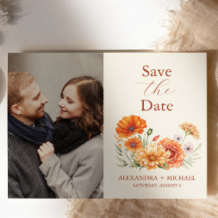 Save The Date Photo Bohemian Chic Floral Terracotta Mariage
