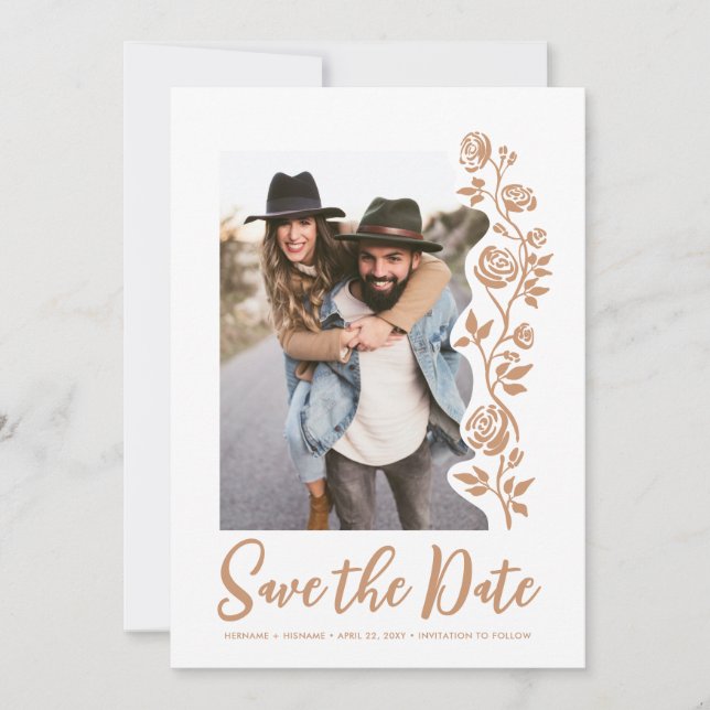 Save The Date Photo Boho Earthy Hand Drake Rose QR Code Site Web (Devant)