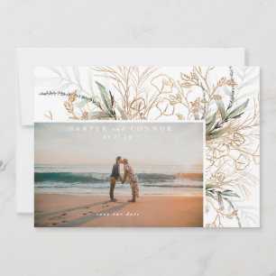 Save The Date Photo Boho Elegant Blanc Moderne Sage Eucalyptus P
