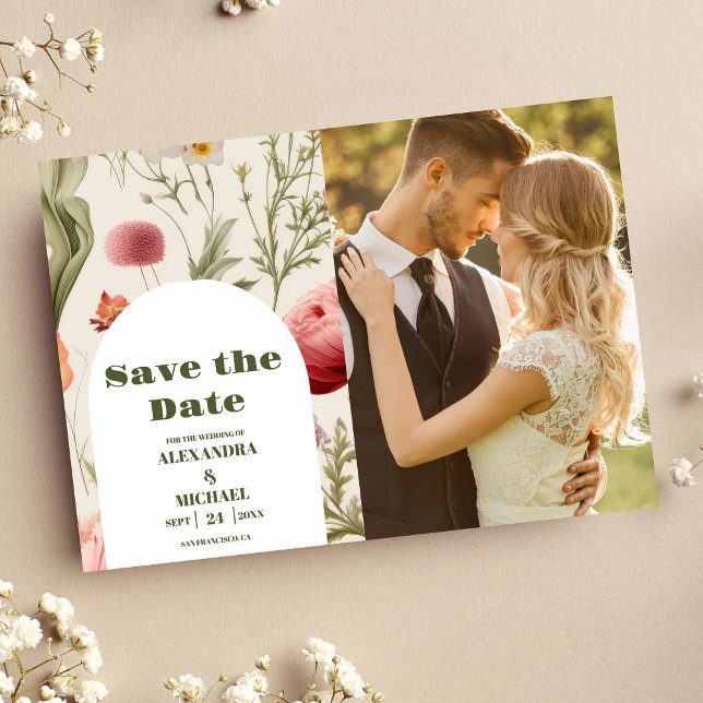 Save The Date Photo Boho Fleur sauvage Mariage botanique (Créateur téléchargé)