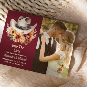 Save The Date Photo Boho Floral Western Mariage