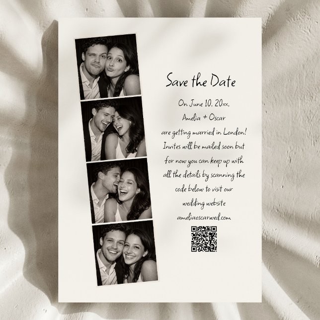 Save The Date Photo Booth Strip Handwritten Script Wedding Fun  (Créateur téléchargé)