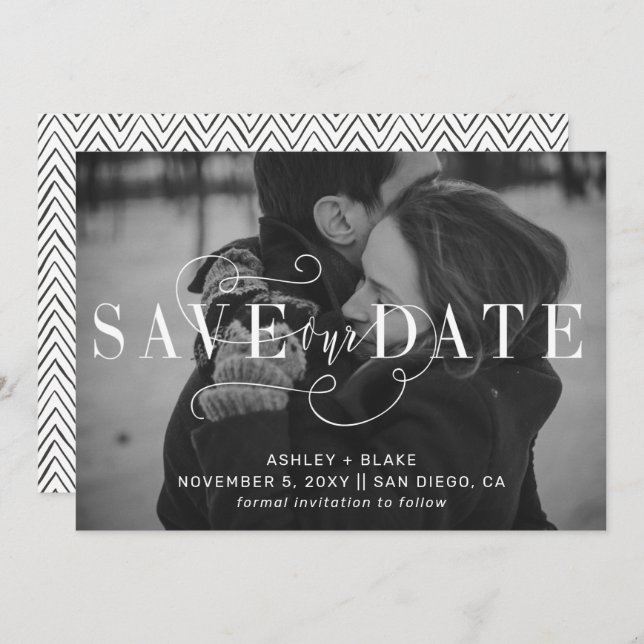 Save The Date Photo Calligraphie Écrite À La Main Moderne (Devant / Derrière)