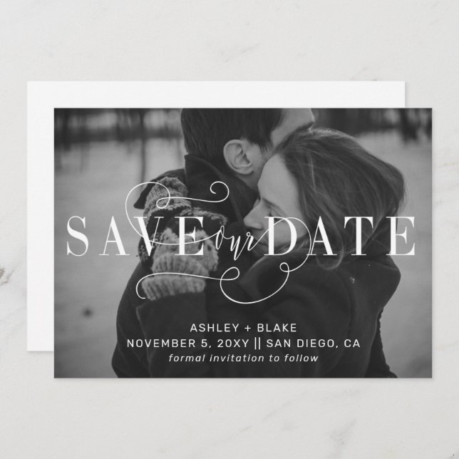 Save The Date Photo Calligraphie Écrite À La Main Moderne (Devant / Derrière)