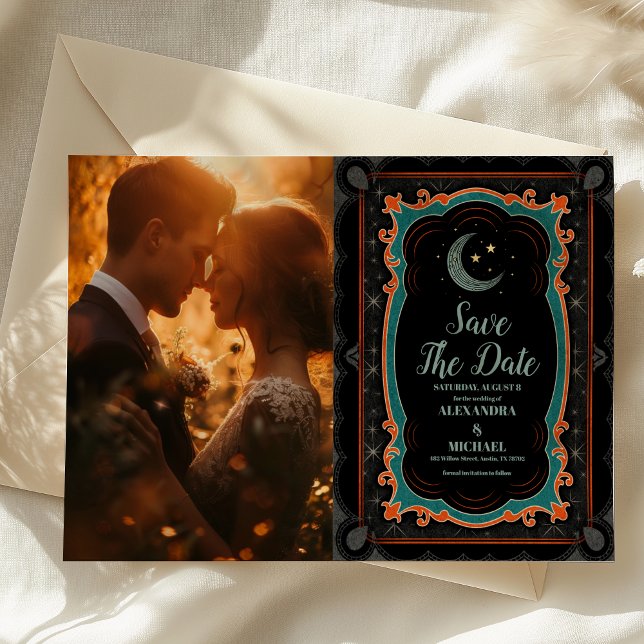 Save The Date Photo Céleste mystique Lune étoile Mariage de nuit (Créateur téléchargé)